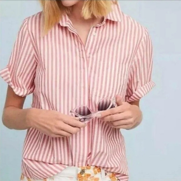 Isabella Sinclair Wellesley Striped Top XS Red White Anthropologie - Picture 1 of 9